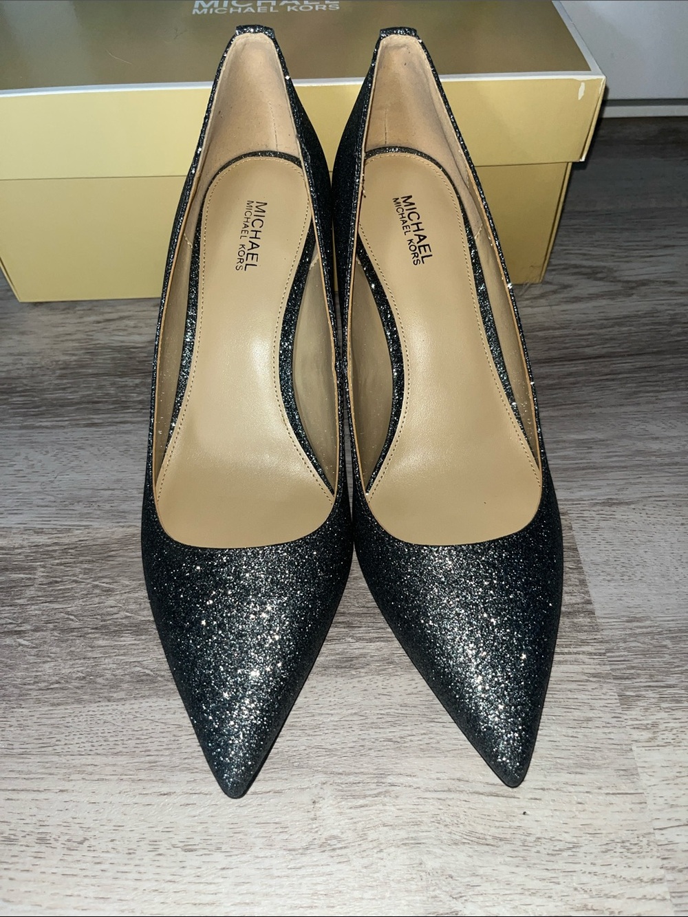 MICHAEL Michael Kors Black Glitter Pointed-Toe Low Heels